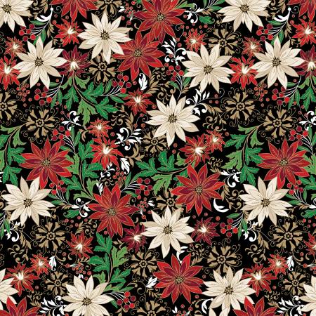Holiday Nouveau Poinsettia Jacobean Black w/Metallic