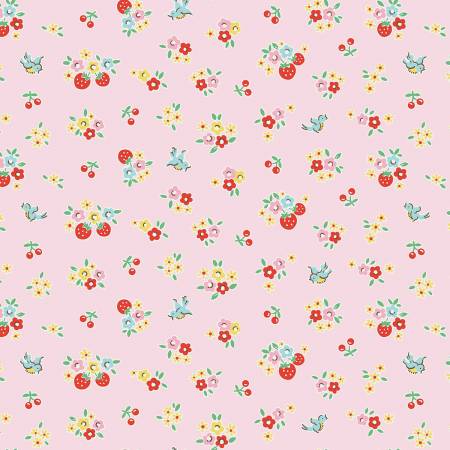 Bluebirds On Roses Floral Pink