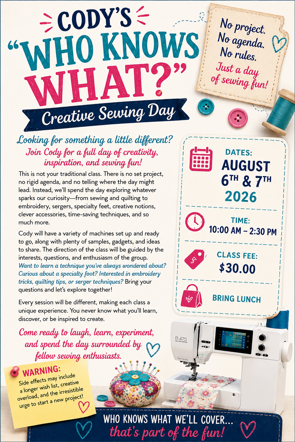Cody's "Who Knows What?" Creative Sewing Day