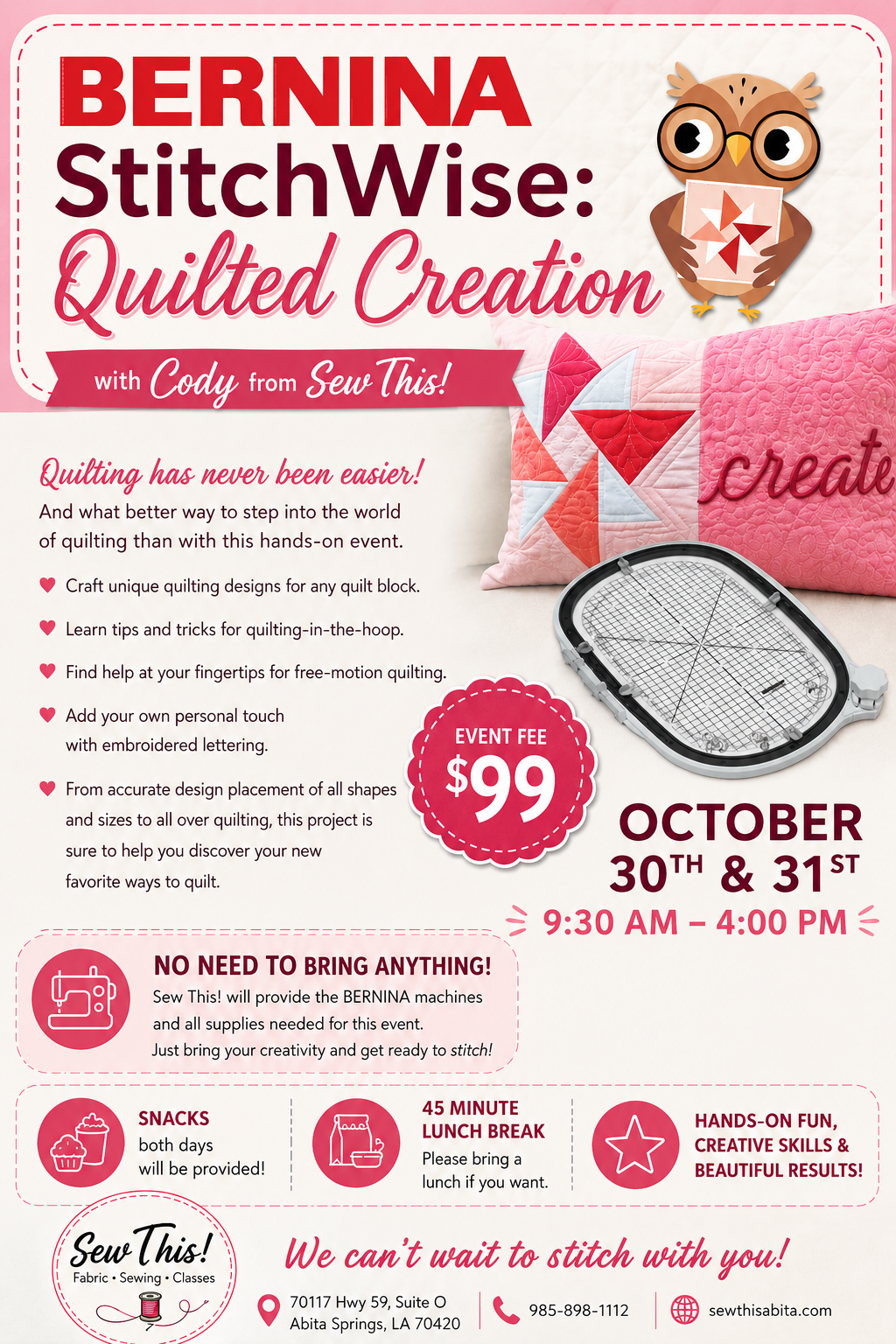 October Bernina Event stitchwise - Oct 30-31st
