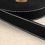 100% Cotton Webbing with Stitches, Black