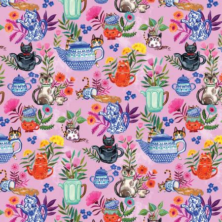 Sewing Cats Pink Cat Tea Party Digitally