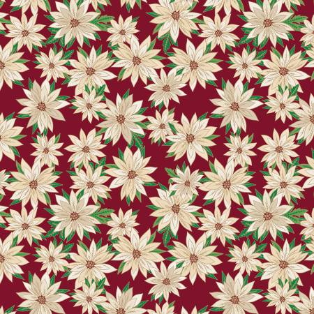 Holiday Nouveau Poinsettias In Bloom Crimson w/Metallic