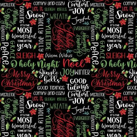 Heartland Holiday Holly & Jolly Words Black