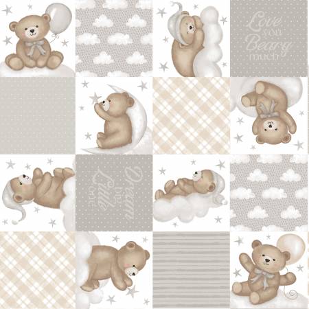 Sleepy Teddy Gray/Multi Bear Patchwork 12 Inch repeat