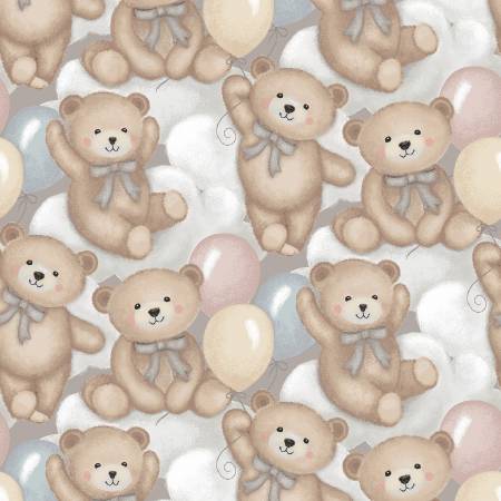 Sleepy Teddy Gray/Multi Teddy Bears/ Clouds 4 Inch repeat