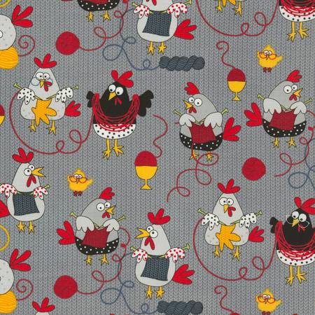 Grey Knitting Chickens Allover