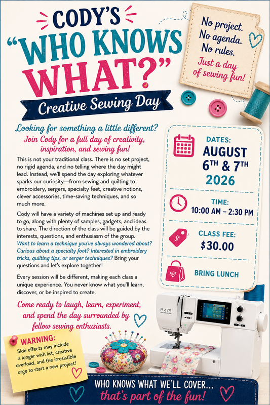 Cody's "Who Knows What?" Creative Sewing Day