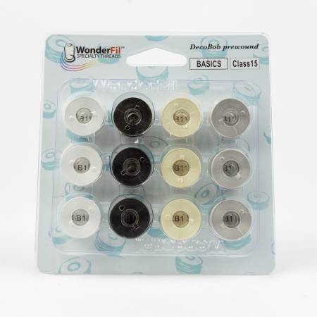 DecoBob Prewound Bobbins Class 15 12ct Black White Cream Grey
