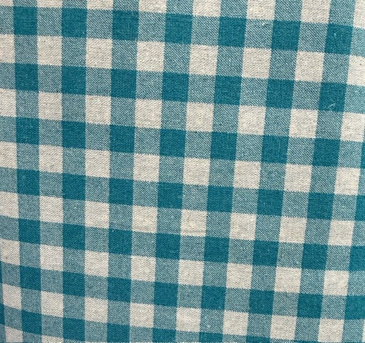 Turquoise Check Linen Print 80/20 43"