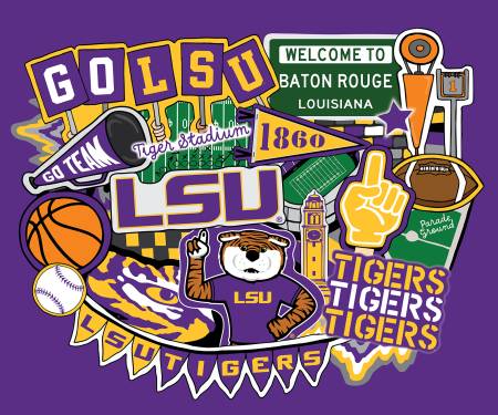 NCAA LSU Doodle Panel Cotton 36inx 43in