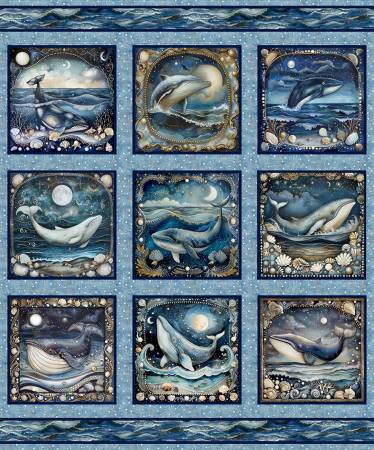 Ocean Fantasy Midnight Panel, Whales/ Shells/ Ocean
