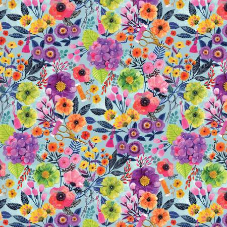 Sewing Cats Multi Floral Digitally