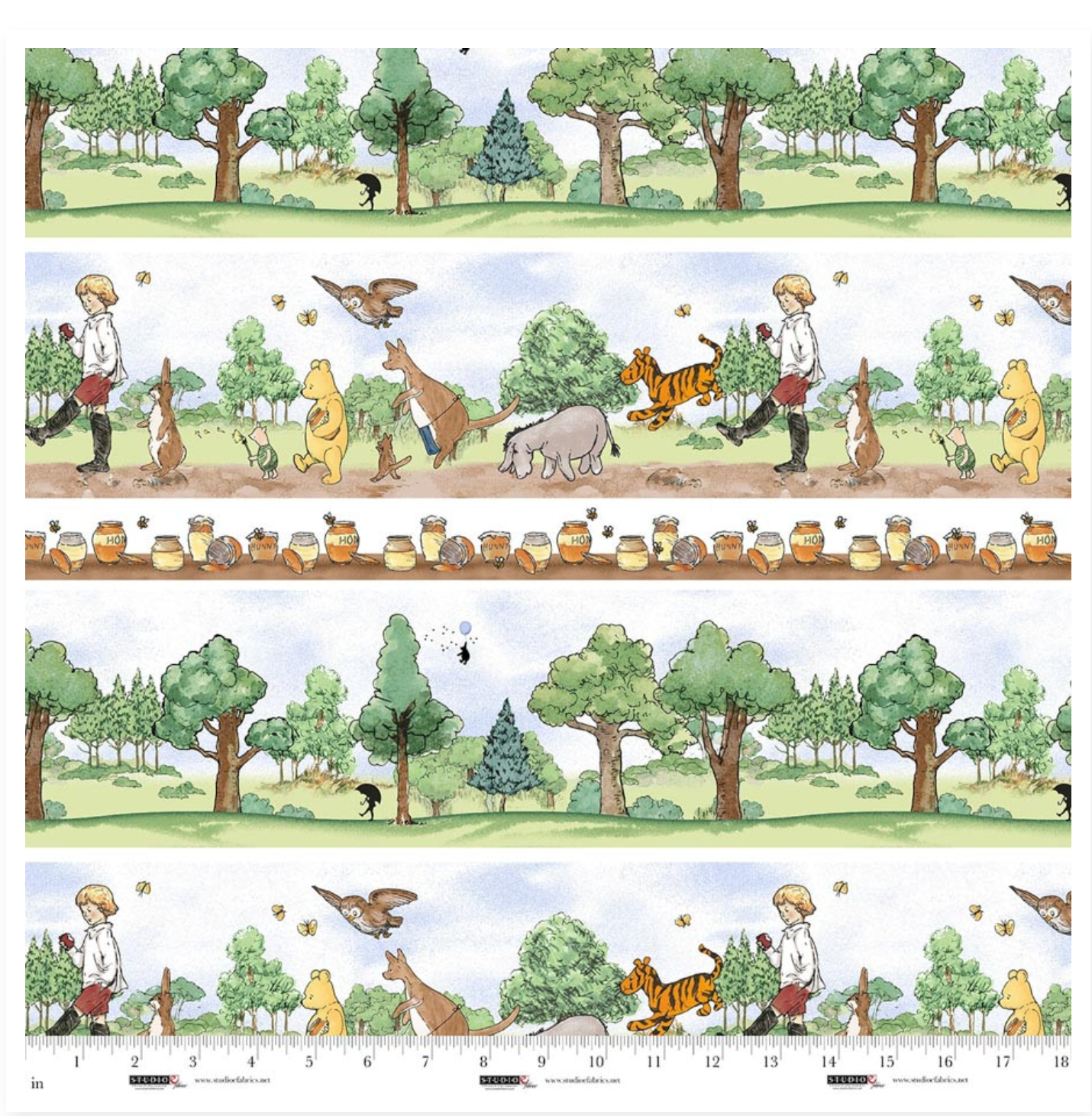 Classic Winnie Green Forest Border Print